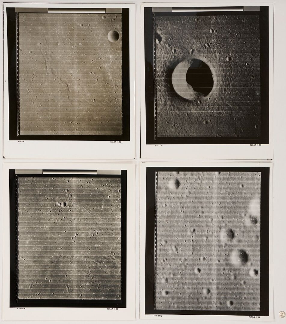 Lot 492: Four NASA Moon Survey Photos  81M, 112M, 114M, 114H2 Armstrong Crater