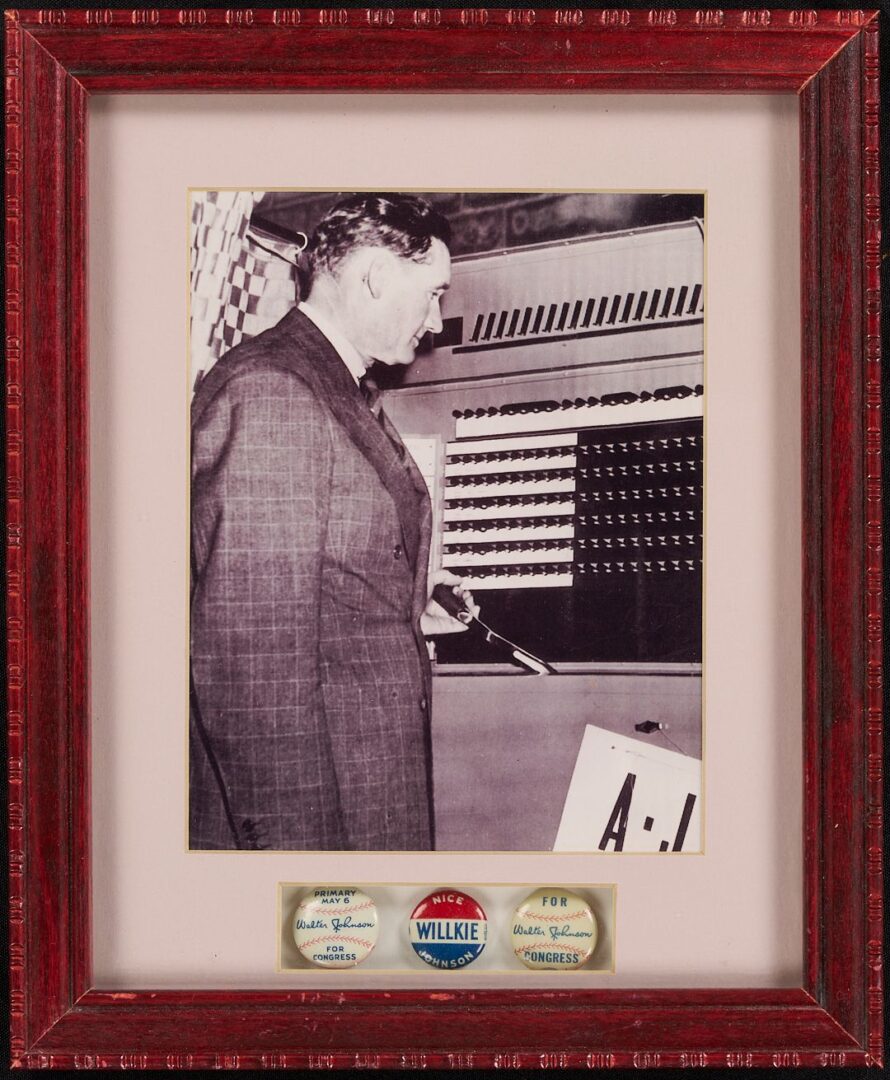 Lot 495: Walter Johnson 3 Campaign Buttons, Framed