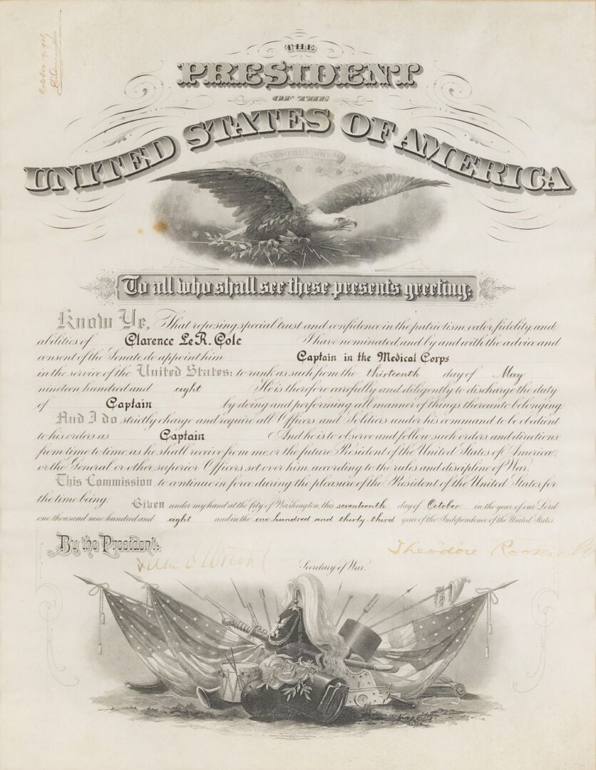 Lot 496: Theodore Roosevelt Signed Commission