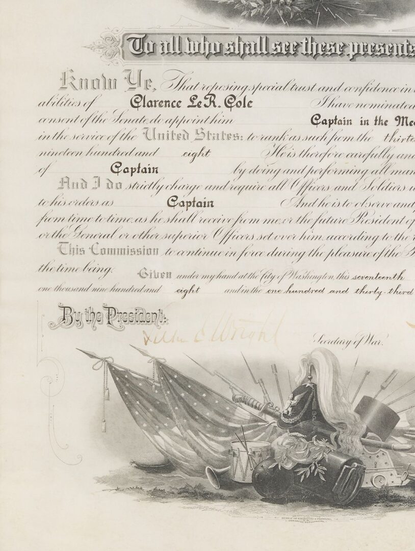 Lot 496: Theodore Roosevelt Signed Commission