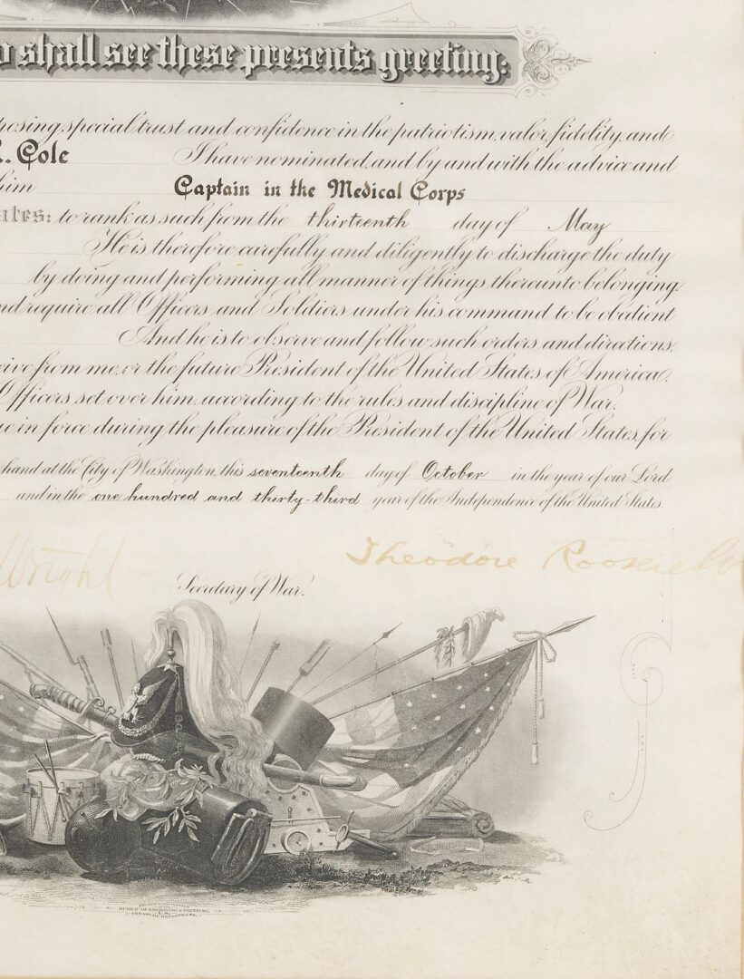 Lot 496: Theodore Roosevelt Signed Commission