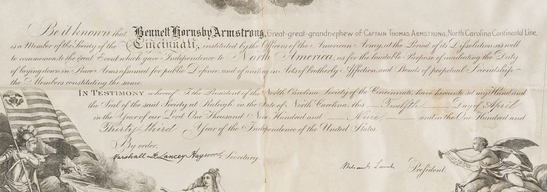Lot 497: Dr. Thomas Walker Family Powder Horn, VA/KY interest, plus SOC Certificate