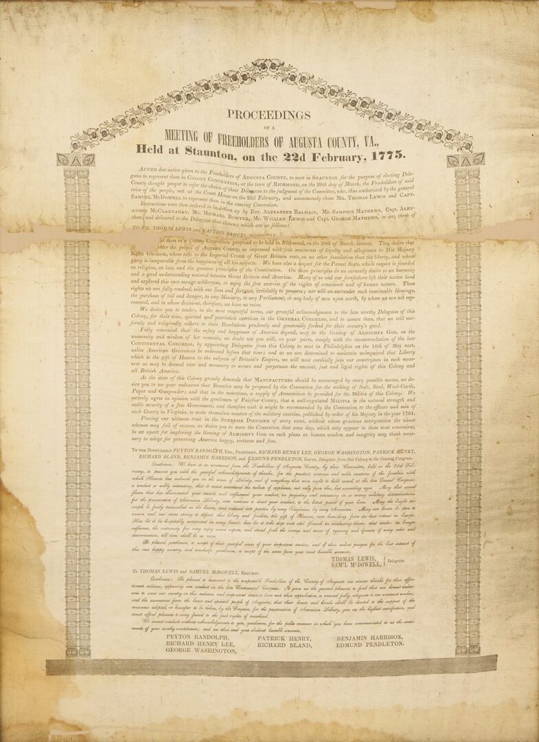 Lot 499: Augusta Resolves Silk Broadside, Revolutionary War Related