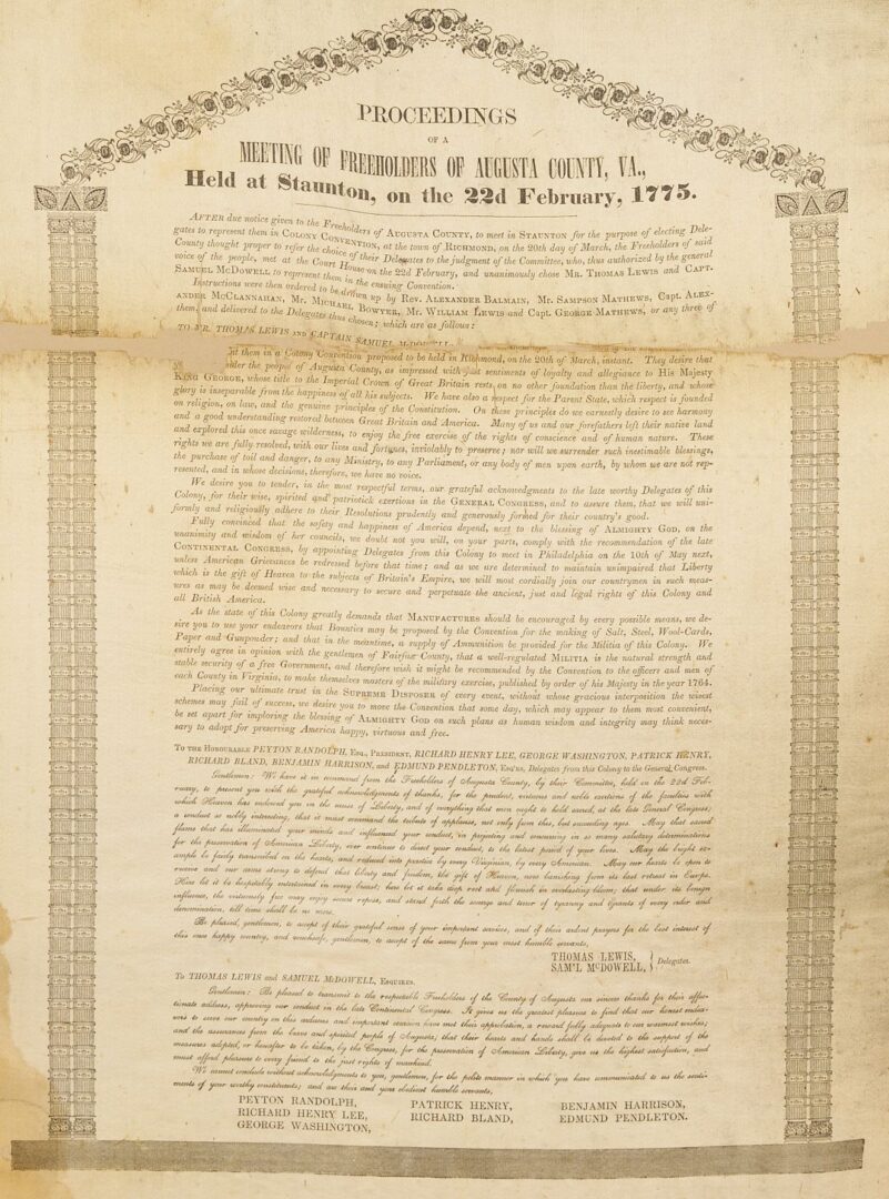 Lot 499: Augusta Resolves Silk Broadside, Revolutionary War Related