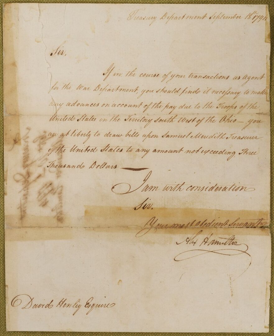 Lot 500: Alexander Hamilton ALS, Whiskey Rebellion