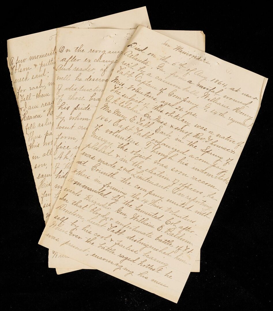Lot 507: Archive of Capt. William Tabb of MS, CSA, Killed Atlanta