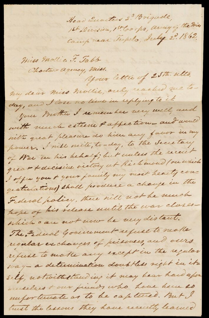 Lot 510: Gen. Alex P. Stewart ALS Civil War Letter to Capt. Wm. Tabb’s Sister