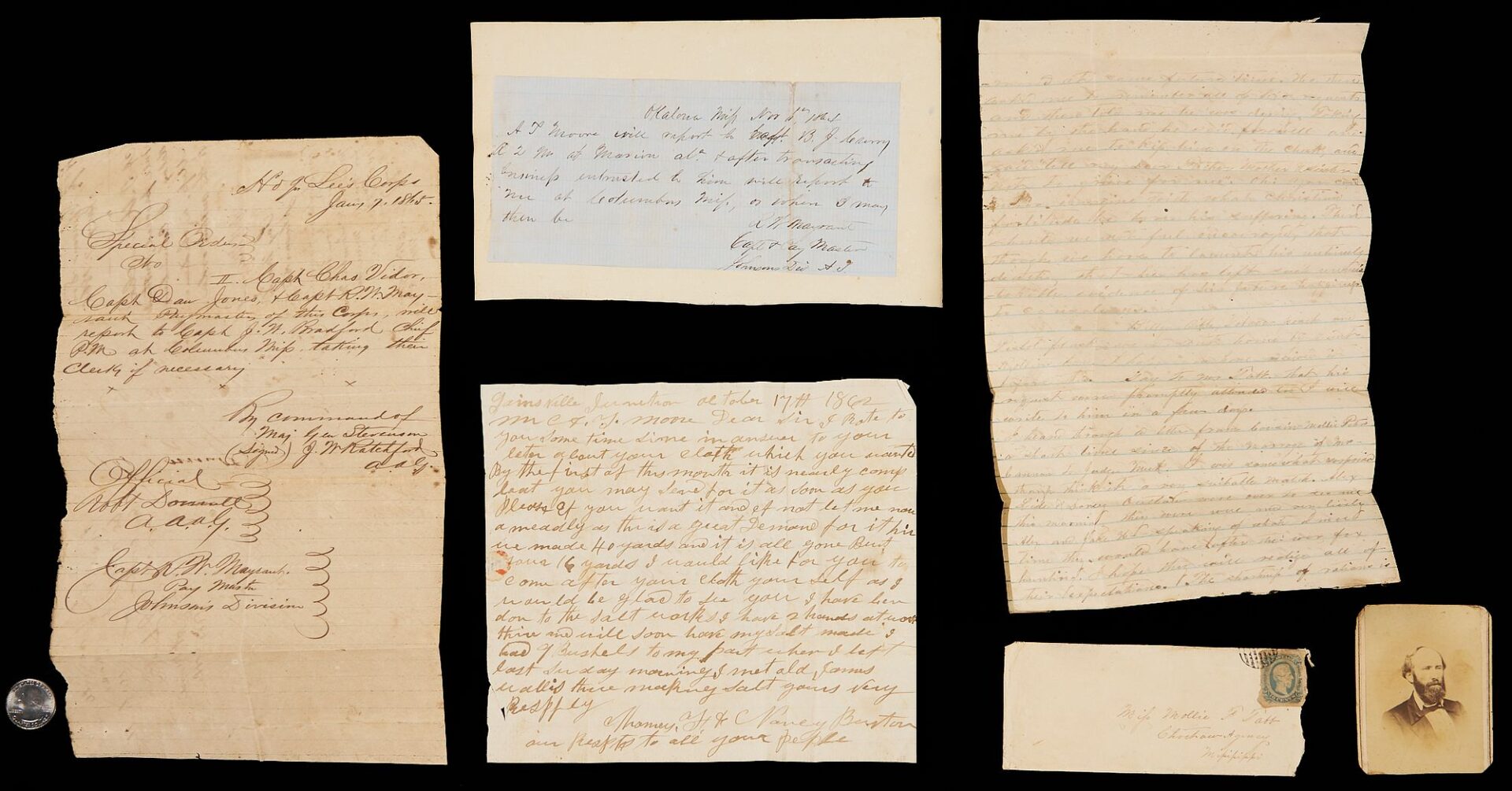 Lot 511: 3 Documents and CDV of A.T. Moore of Alabama, CSA