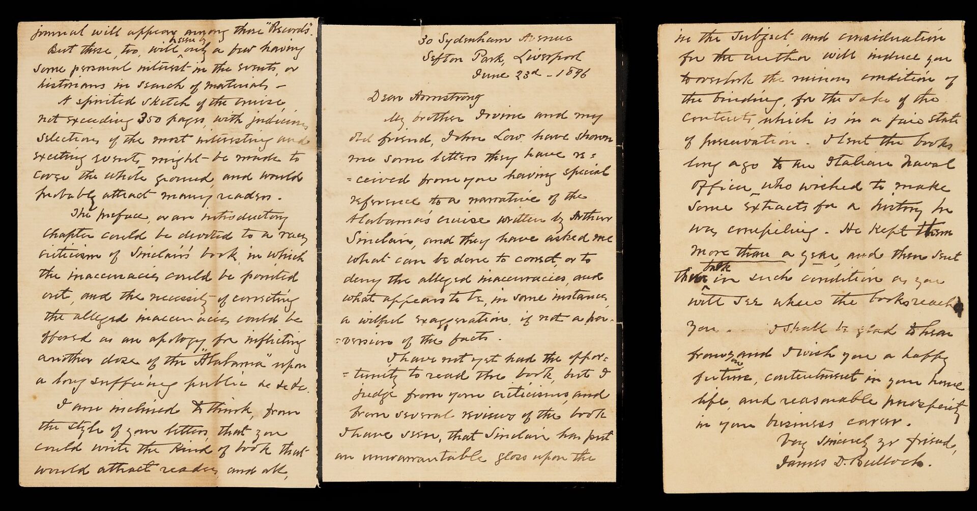 Lot 513: CSA Gen. William Loring and JD Bulloch Photos, Letters, CSS Alabama related