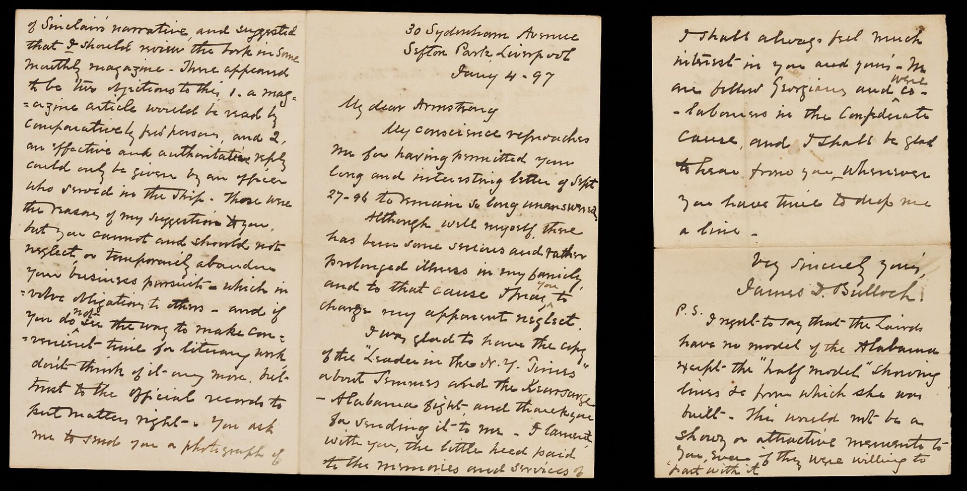 Lot 513: CSA Gen. William Loring and JD Bulloch Photos, Letters, CSS Alabama related