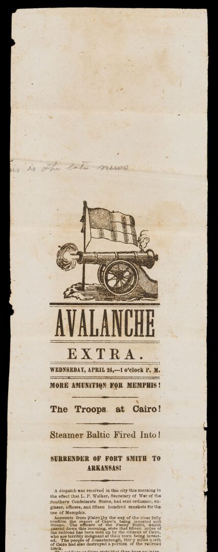 Lot 516: TN Confederate Civil War Avalanche Extra Broadside