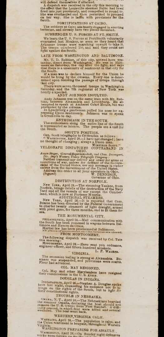 Lot 516: TN Confederate Civil War Avalanche Extra Broadside