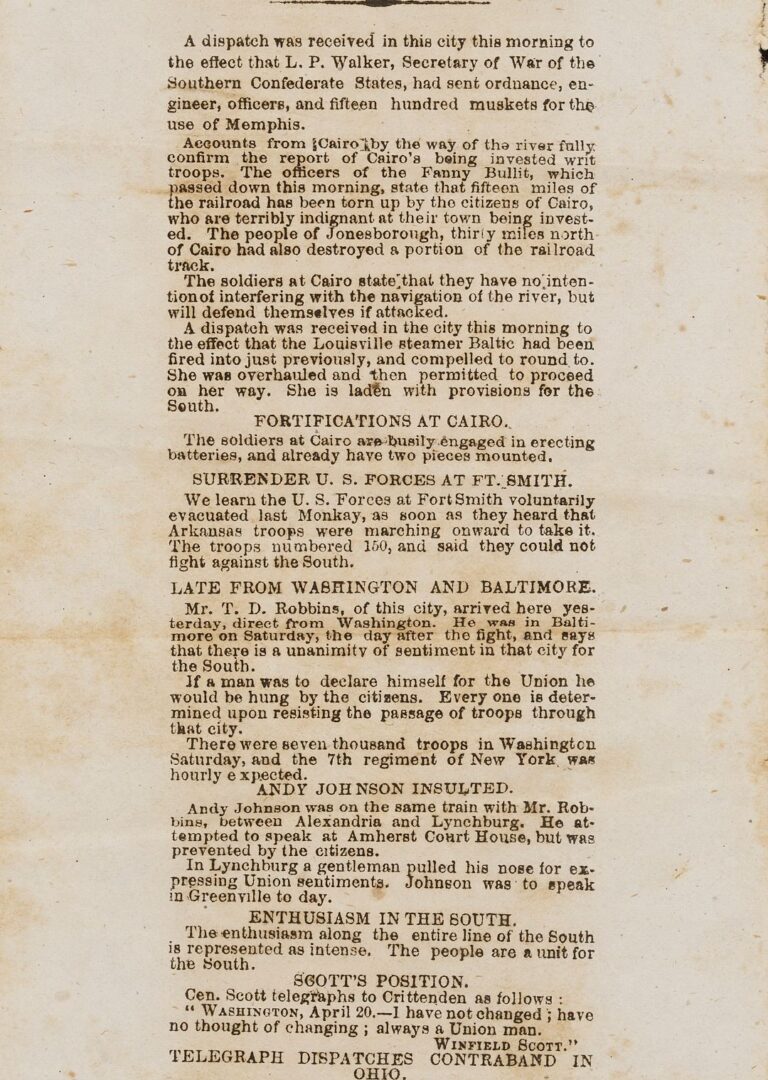 Lot 516: TN Confederate Civil War Avalanche Extra Broadside