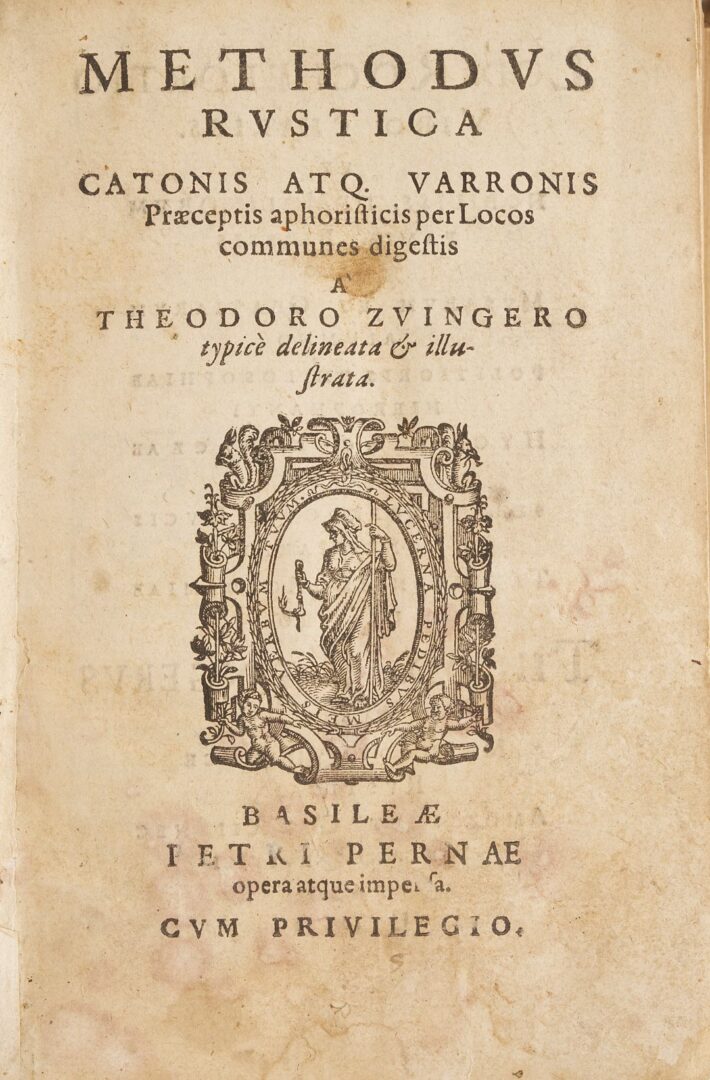 Lot 525: Methodus Rustica: Catonis atq. Varronis (The Rustic Method: Cato and Varo), 1576
