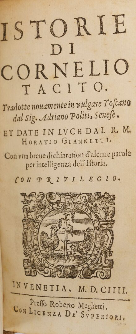 Lot 526: Annali et Istorie di Cornelio Tacito (Annals and Histories of Cornelius Tacitus), 1604
