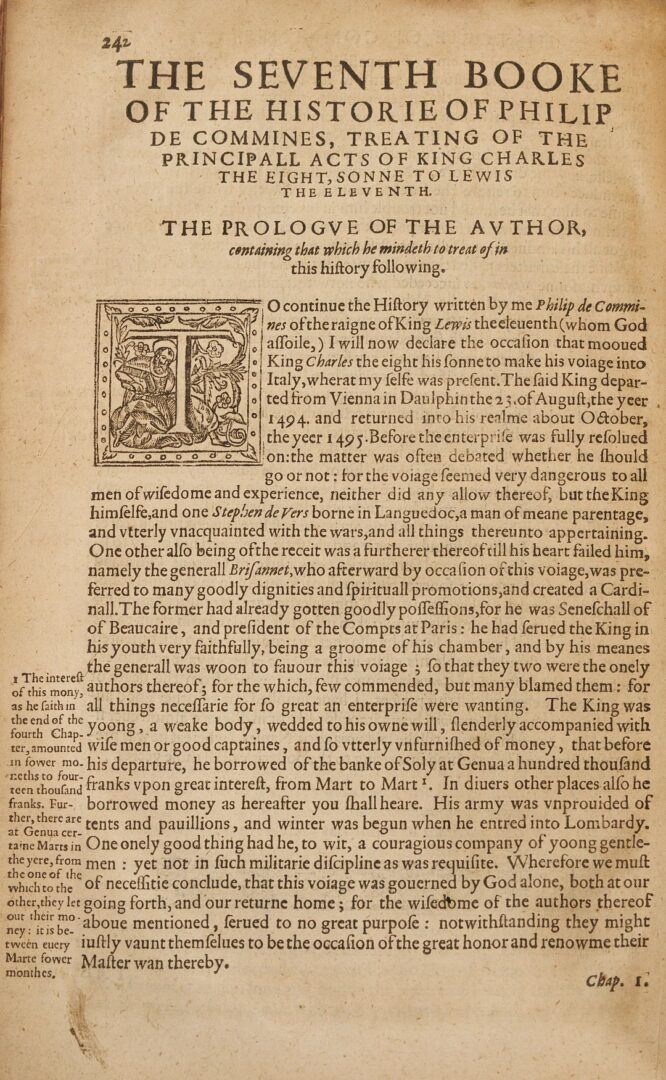 Lot 527: Historie of Philip de Commines, Knight, Lord of Argenton, English Translation, 1614