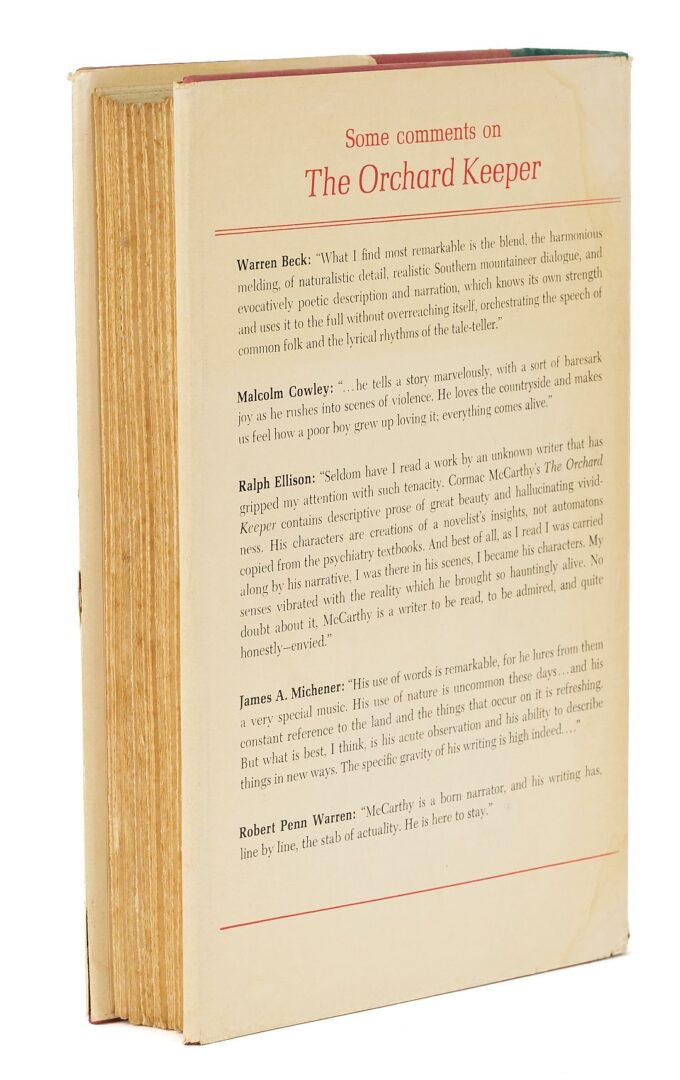 Lot 530: Cormac McCarthy, The Orchard Keeper, 1st Ed.