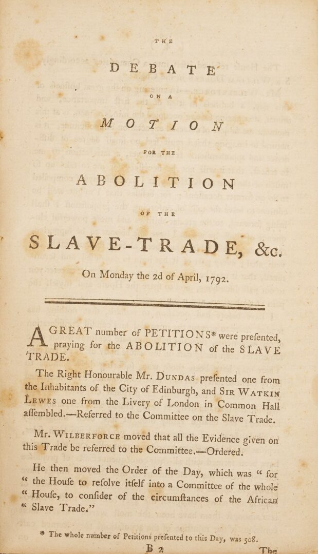Lot 537: Slave Colonies of Great Britain, 1825, Macaulay, First Edition, plus Debate on Abolition, 1792