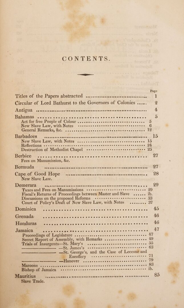 Lot 537: Slave Colonies of Great Britain, 1825, Macaulay, First Edition, plus Debate on Abolition, 1792