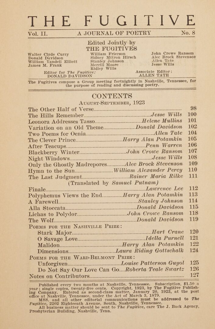 Lot 538: 15 Issues of The Fugitive 1923-1925, TN Poets plus 5 Books