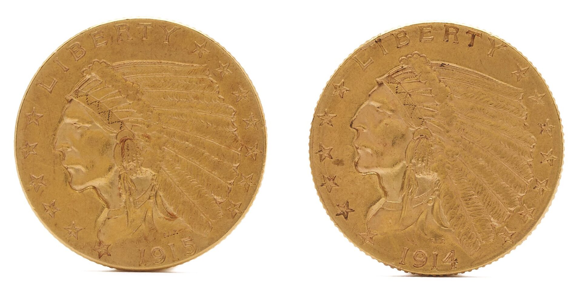 Lot 550: Two $2.50 Indian Head Gold Coins, dated 1914  & 1915