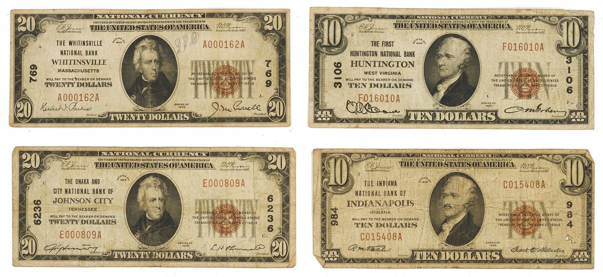 Lot 561: 2 $20 & 2 $10 National Bank Notes