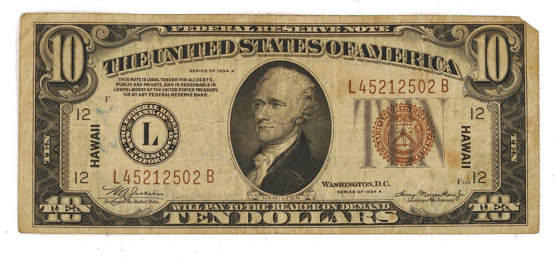 Lot 562: 7 $20 & 1 $10 Hawaii Bank Notes