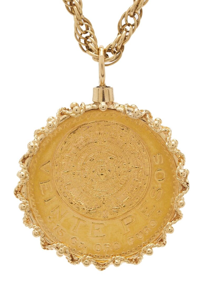 Lot 56: 14K Gold Necklace w/ Mexican 1959 Veinte Peso Gold Coin