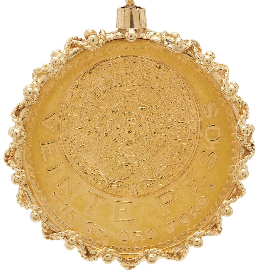 Lot 56: 14K Gold Necklace w/ Mexican 1959 Veinte Peso Gold Coin