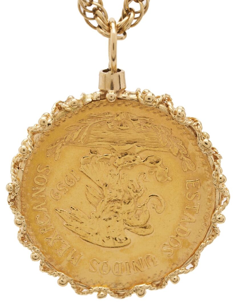 Lot 56: 14K Gold Necklace w/ Mexican 1959 Veinte Peso Gold Coin