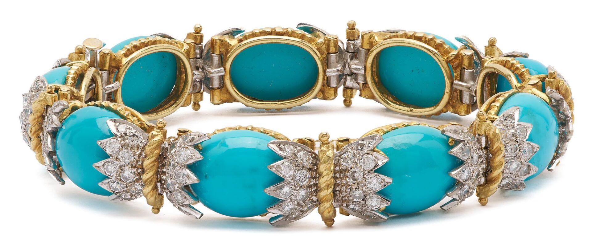 Lot 57: 14K Gold, Turquoise, & Diamond Bracelet