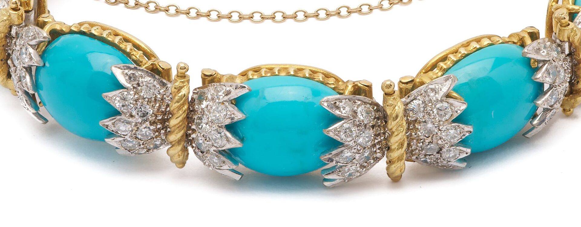 Lot 57: 14K Gold, Turquoise, & Diamond Bracelet