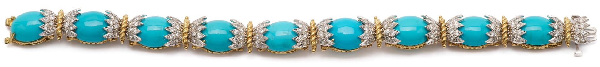 Lot 57: 14K Gold, Turquoise, & Diamond Bracelet