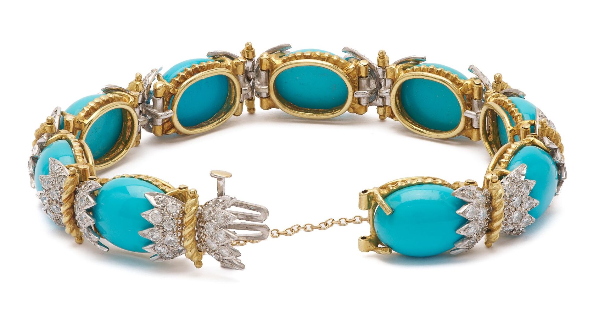 Lot 57: 14K Gold, Turquoise, & Diamond Bracelet