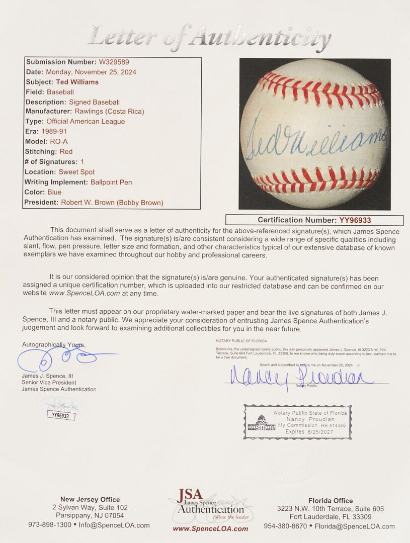Lot 581: Three Signed Baseballs; Mantle, Williams, Aaron; JSA Authenticated