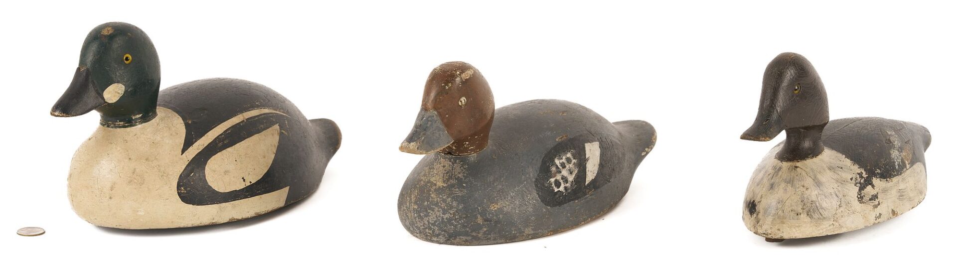 Lot 585: 3 Canadian Duck Decoys, incl.Ferman Eyre Pair & David Kavanaugh Hen