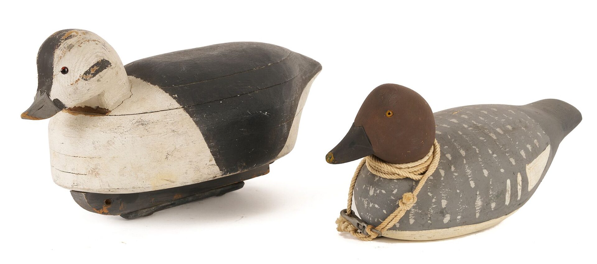 Lot 590: 2 New York Duck Decoys & Branding Iron, incl. George Bacon Golden-Eye Hen