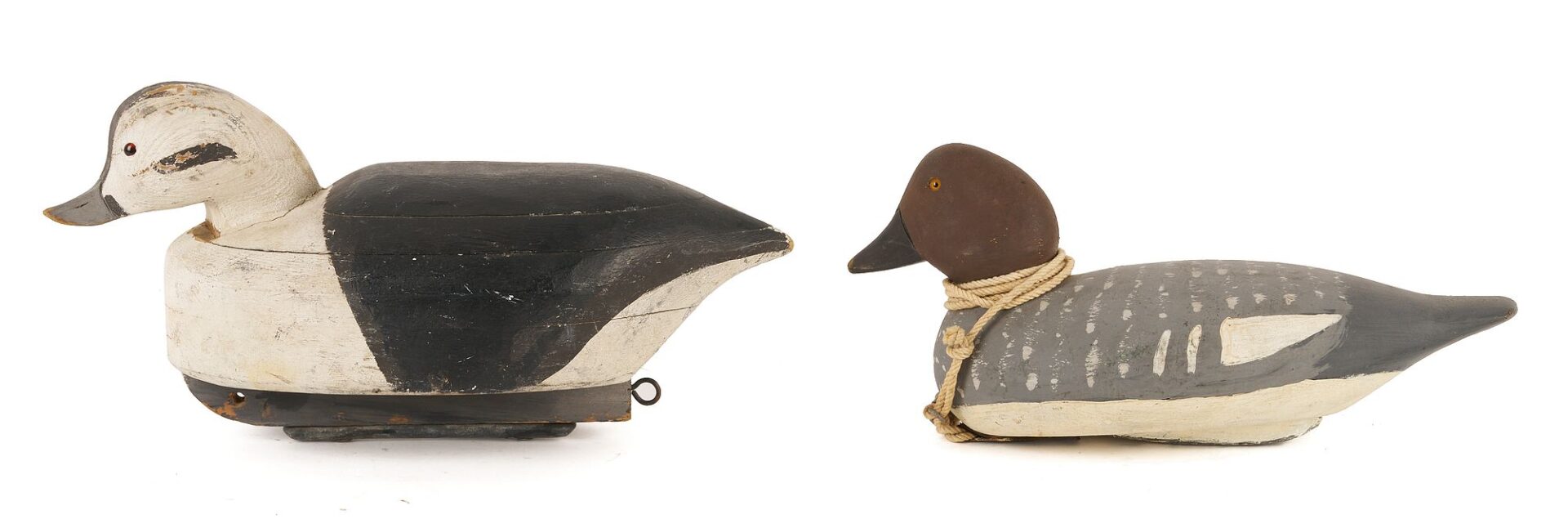 Lot 590: 2 New York Duck Decoys & Branding Iron, incl. George Bacon Golden-Eye Hen
