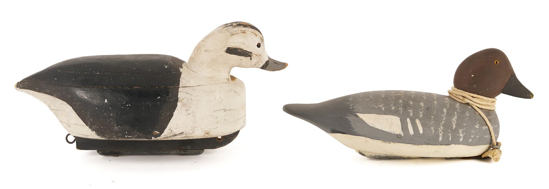 Lot 590: 2 New York Duck Decoys & Branding Iron, incl. George Bacon Golden-Eye Hen