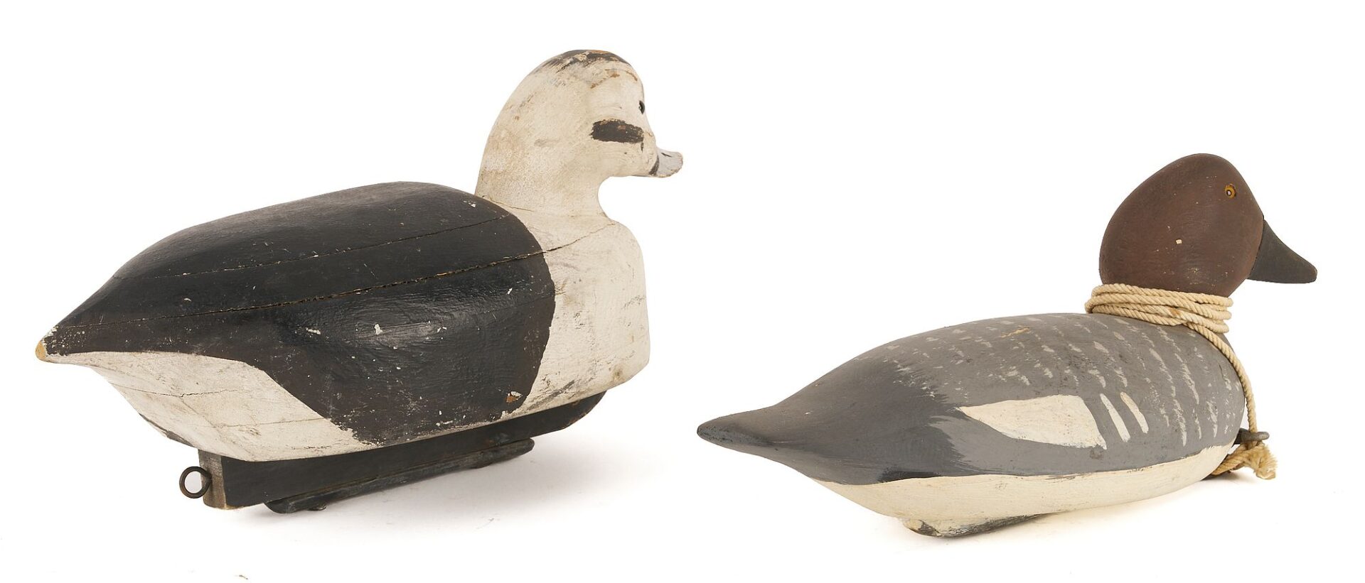 Lot 590: 2 New York Duck Decoys & Branding Iron, incl. George Bacon Golden-Eye Hen