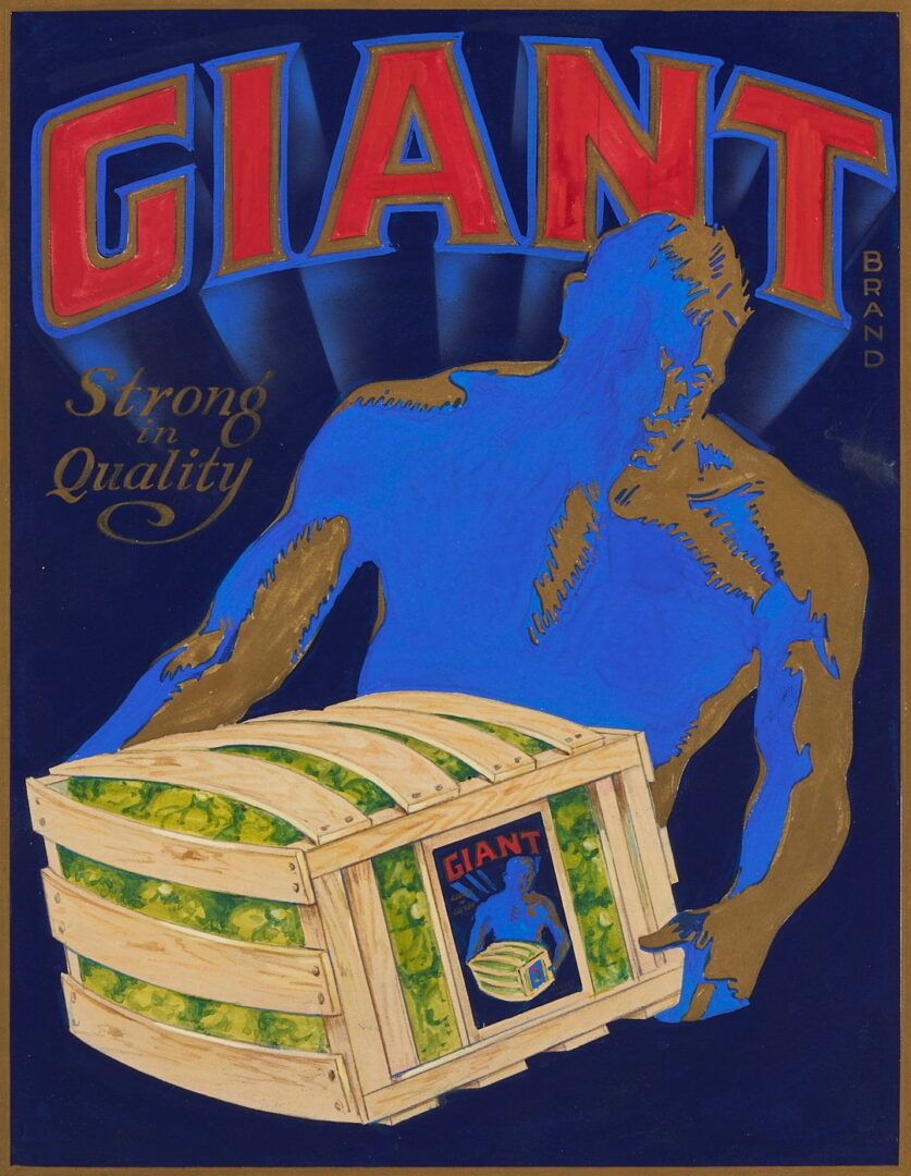 Lot 602: Giant Lettuce Original California Crate Label Advertising Illustration Painting, c. 1930s-40s