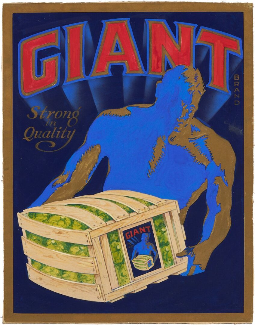 Lot 602: Giant Lettuce Original California Crate Label Advertising Illustration Painting, c. 1930s-40s