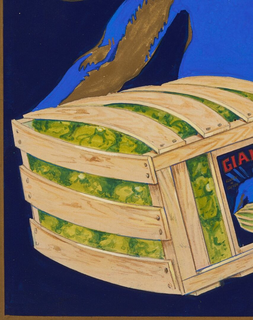 Lot 602: Giant Lettuce Original California Crate Label Advertising Illustration Painting, c. 1930s-40s