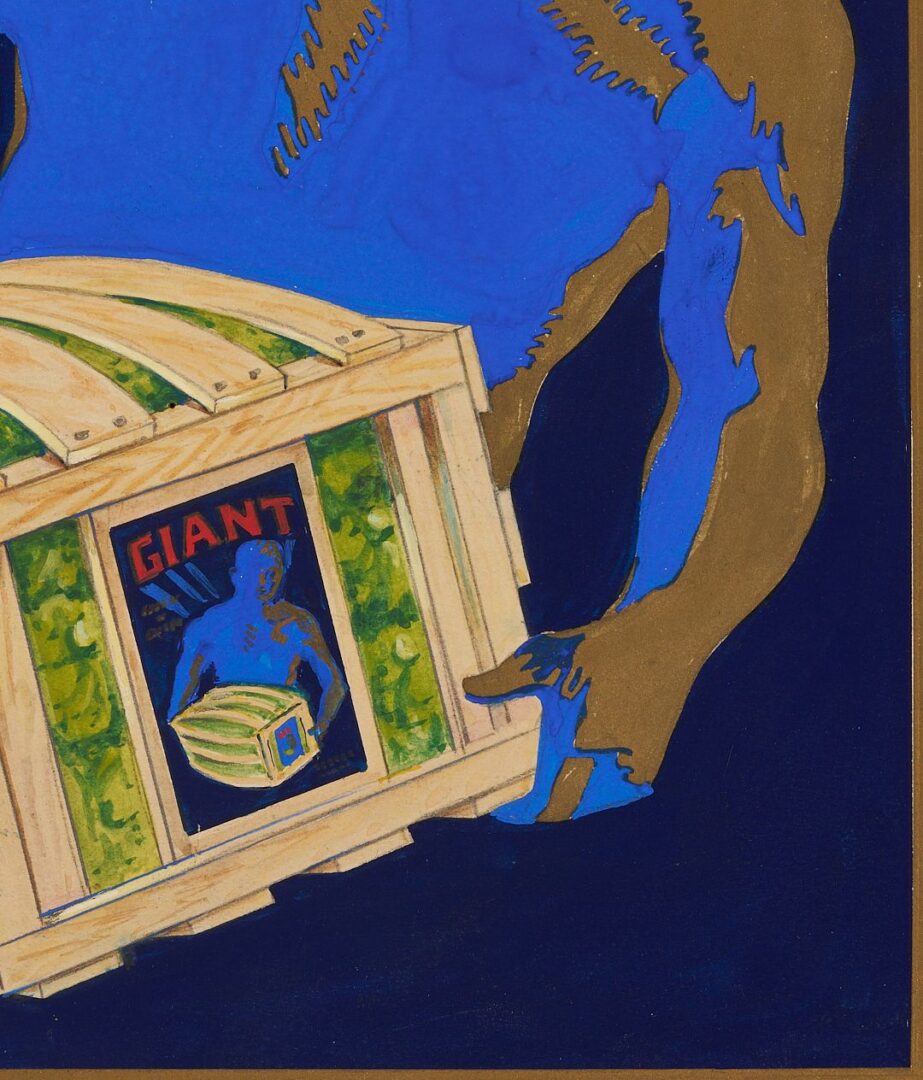 Lot 602: Giant Lettuce Original California Crate Label Advertising Illustration Painting, c. 1930s-40s