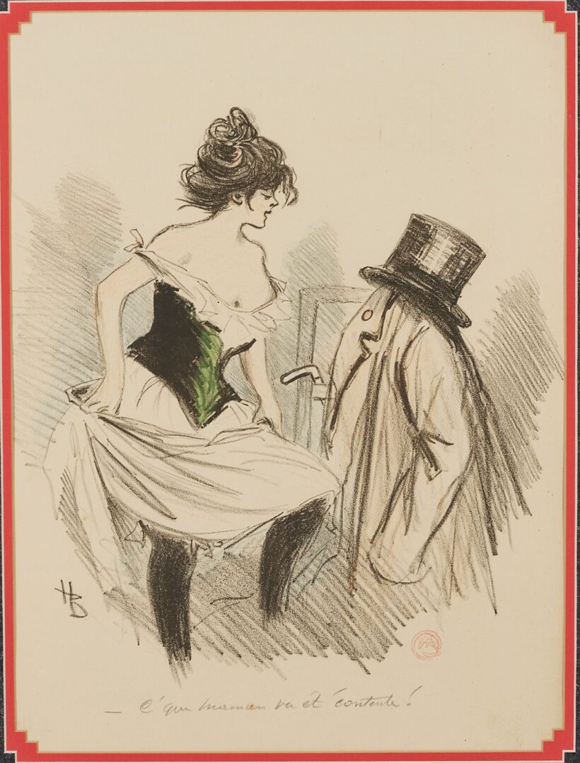 Lot 607: Attr. Gesmar Art Deco Fashion Watercolor Painting, Les Gigolo, Plus Boutet Lithograph