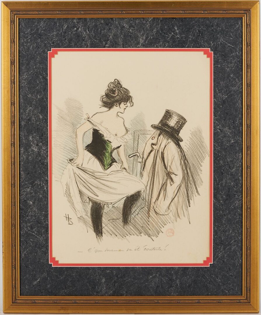 Lot 607: Attr. Gesmar Art Deco Fashion Watercolor Painting, Les Gigolo, Plus Boutet Lithograph