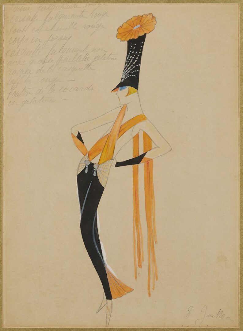 Lot 607: Attr. Gesmar Art Deco Fashion Watercolor Painting, Les Gigolo, Plus Boutet Lithograph