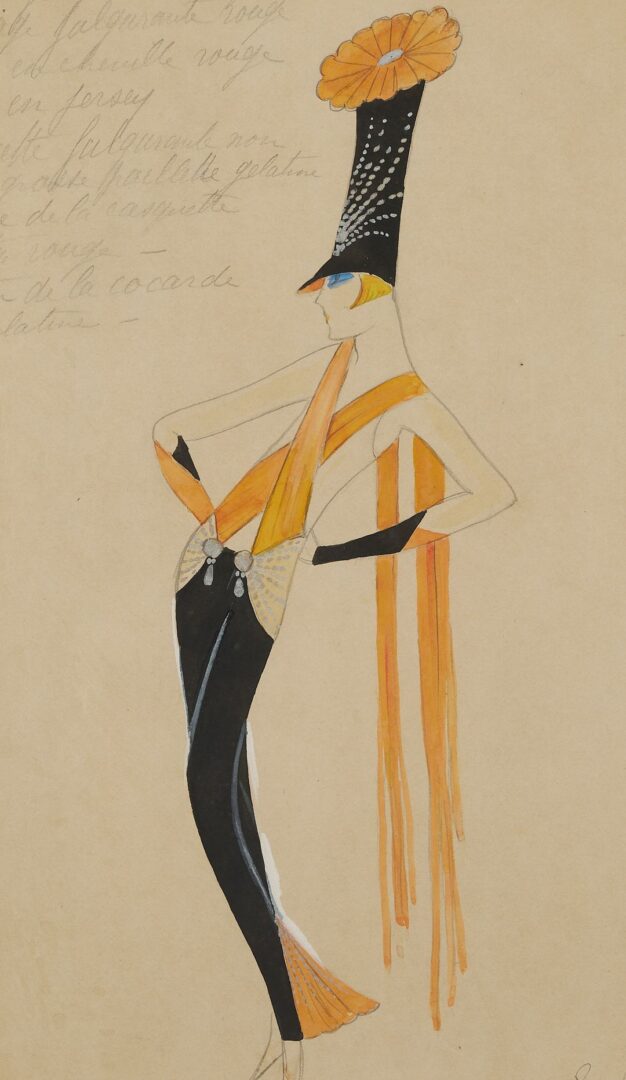 Lot 607: Attr. Gesmar Art Deco Fashion Watercolor Painting, Les Gigolo, Plus Boutet Lithograph