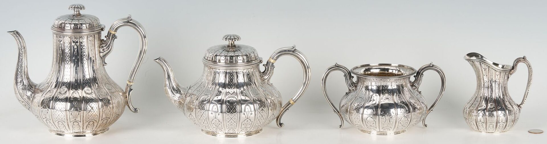 Lot 60: Aesthetic Movement Sterling Silver 4 pc Tea Service