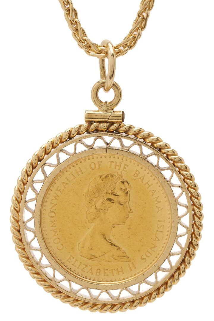 Lot 613: 14K Gold Necklace w/ 1971 Bahama Gold Coin
